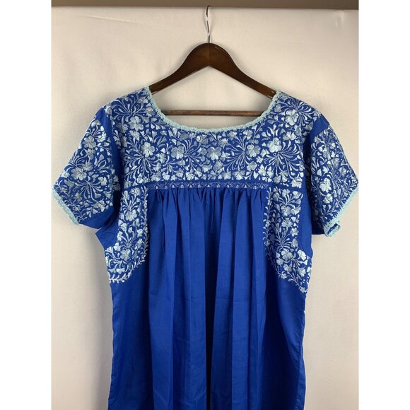 Women’s El Interior Blue Embroidered Floral Puebla Blouse Size XL - Picture 5 of 9